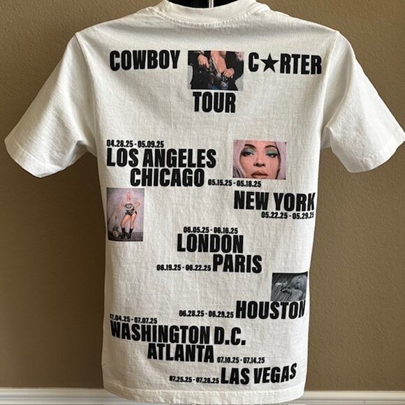 Official Sz. Small Beyonce Cowboy Carter Tour White Shirt w/Dates on Back S/S - Picture 2 of 8